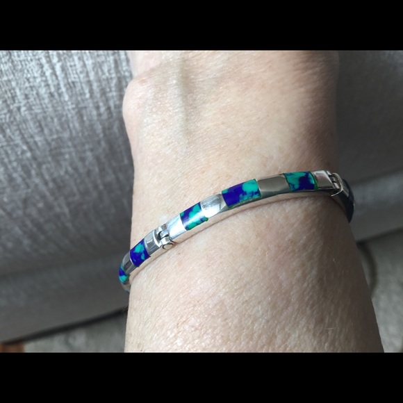 Vintage 950 Sterling Azurite stone bracelet - Picture 4 of 8